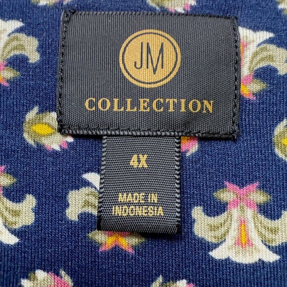 JM Collection Tunic Tee Plus Size 4X Navy Blue Boho Border Print Womens Top - Picture 4 of 10
